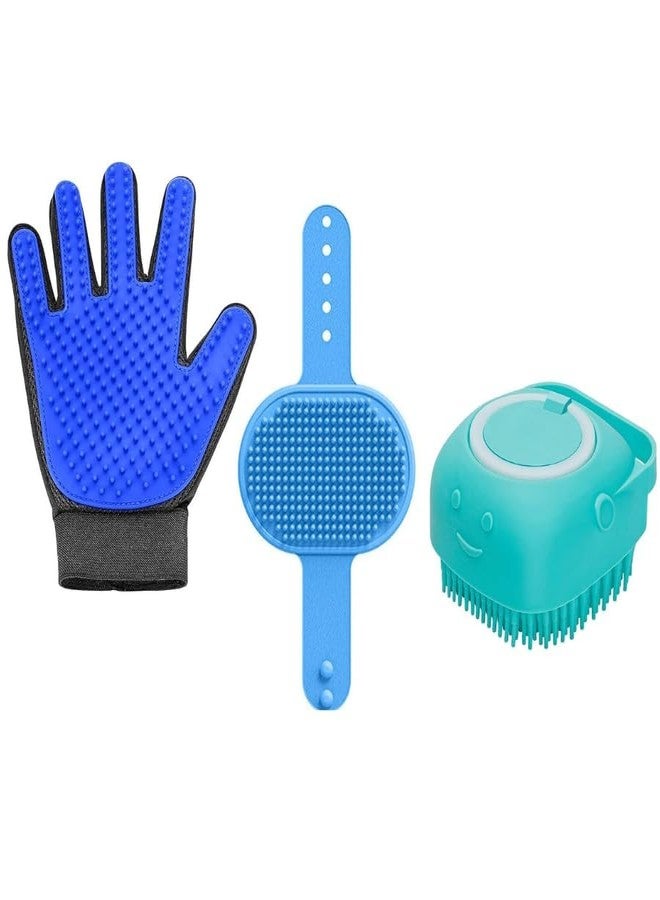 KittuPet مجموعة كيتو بيت للعناية بالحيوانات الأليفة، تتضمن فرشاة وفرشاة تدليك للكلاب والقطط | تنظيف بضغطة زر، أسنان قابلة للسحب وشعيرات سيليكون ناعمة (قفاز بخمسة أصابع + قفاز استحمام + فرشاة) - Image 1